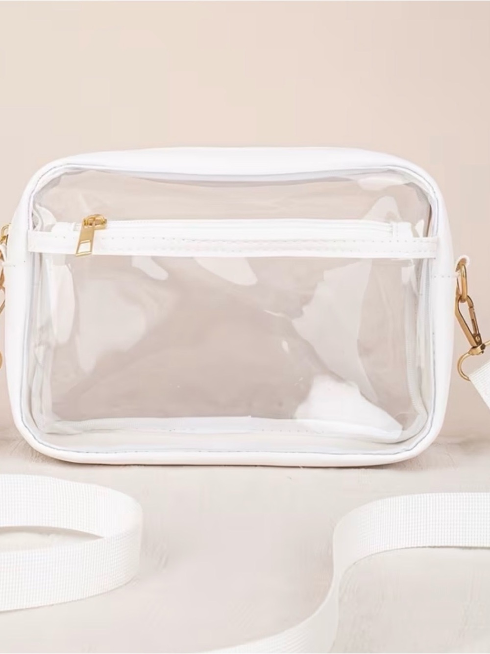 Transparent Crossbody bag with White trim and strap - Festival ready #537